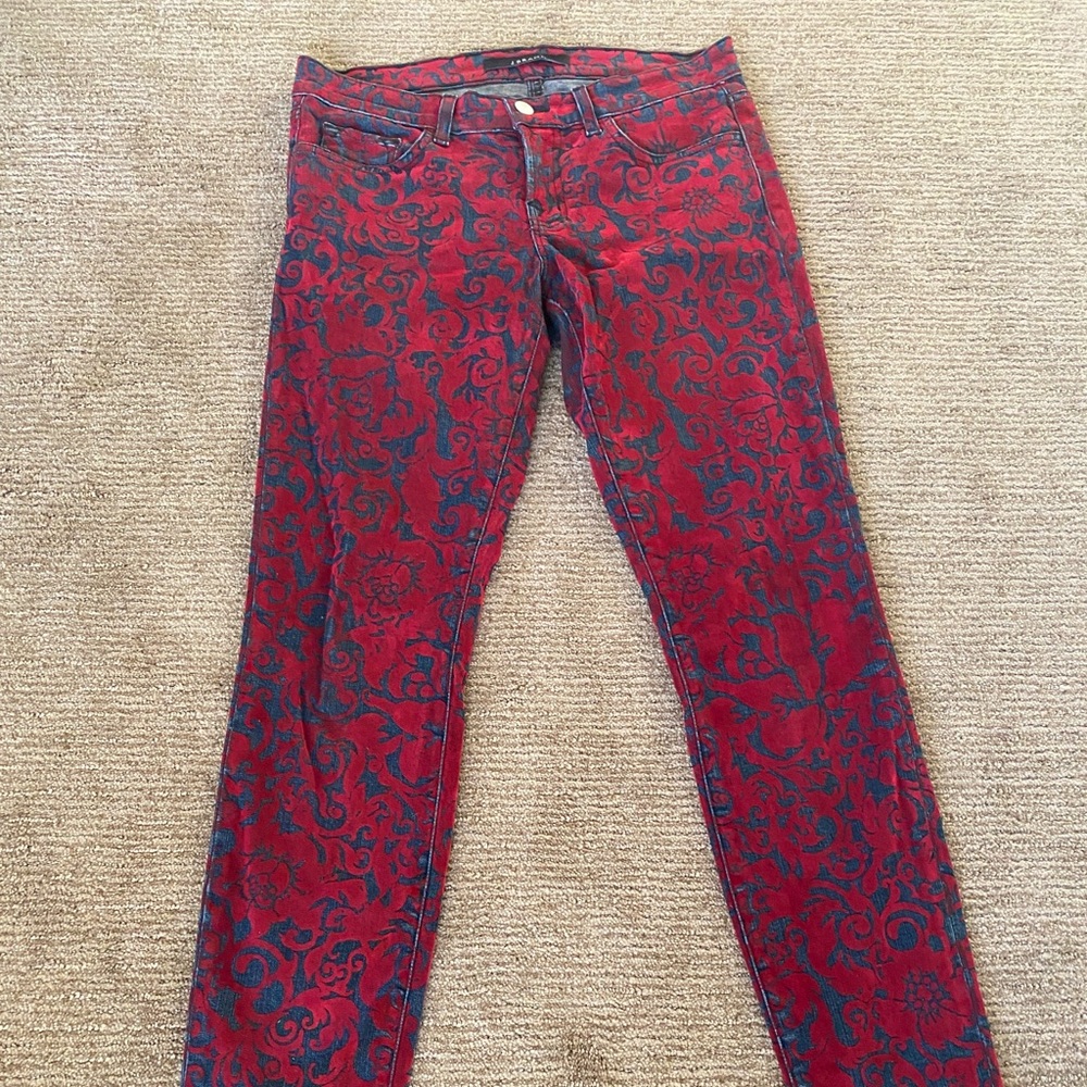 J Brand Mid-Rise Velvet coated Holiday Skinny Jeans.